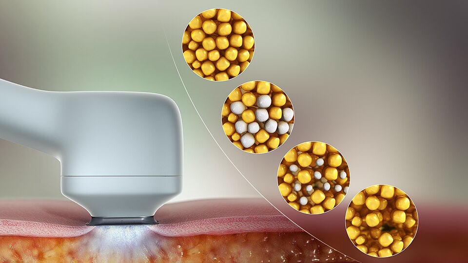 Schéma 3D du processus de cryolipolyse — cristallisation des cellules graisseuses