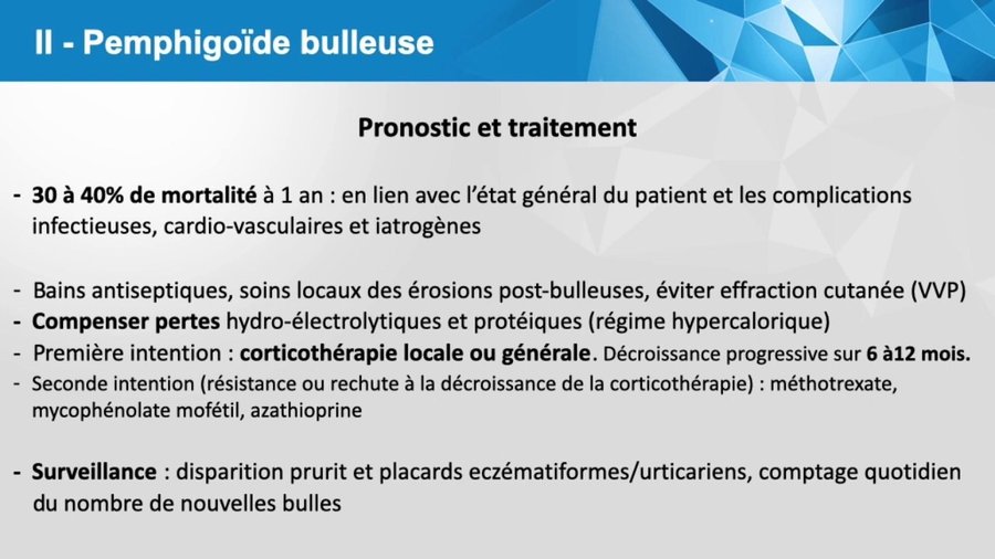 Points clés du pronostic et du traitement de la pemphigoïde bulleuse