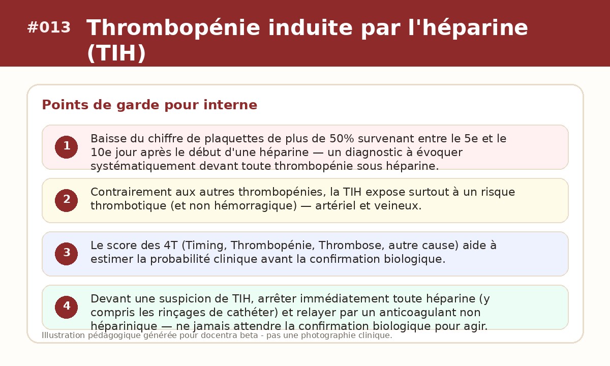 Illustration pédagogique - Thrombopénie induite par l'héparine (TIH)
