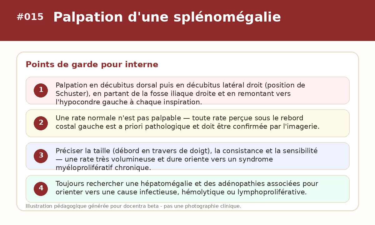 Illustration pédagogique - Palpation d'une splénomégalie