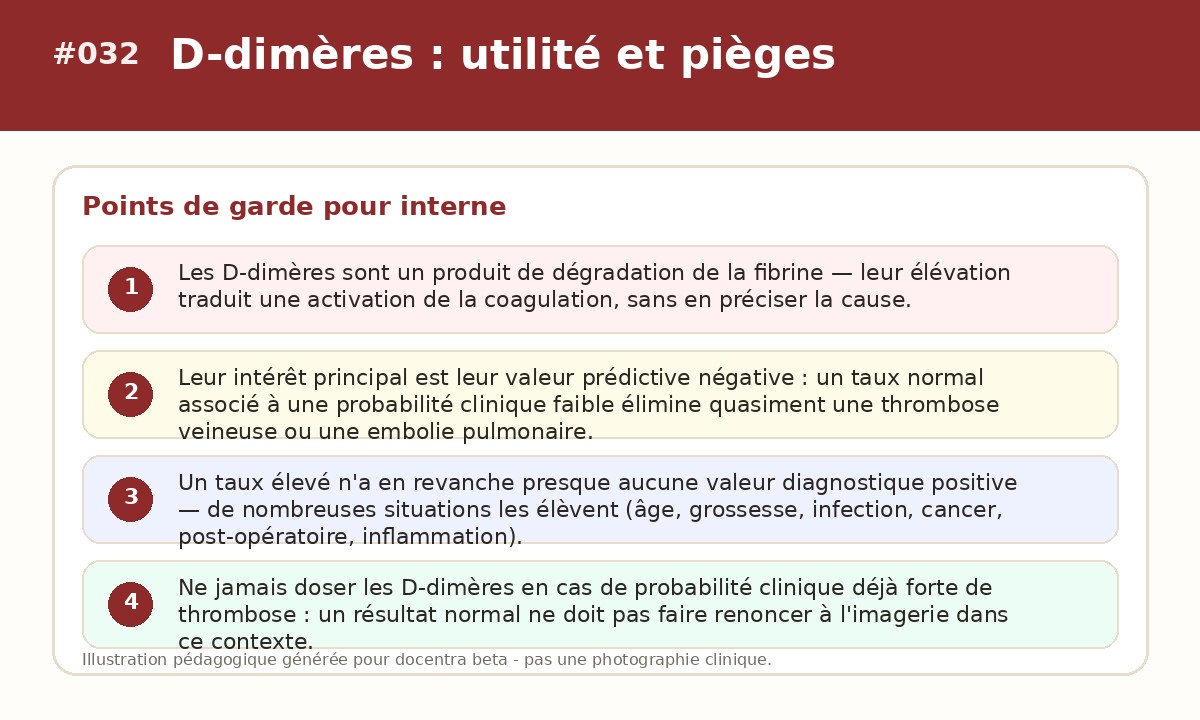Illustration pédagogique - D-dimères : utilité et pièges