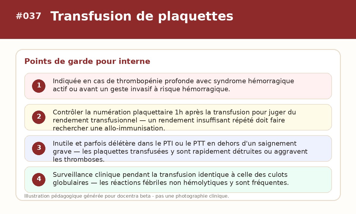 Illustration pédagogique - Transfusion de plaquettes
