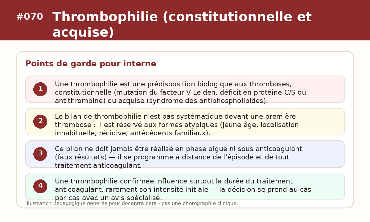 Illustration pédagogique - Thrombophilie (constitutionnelle et acquise)