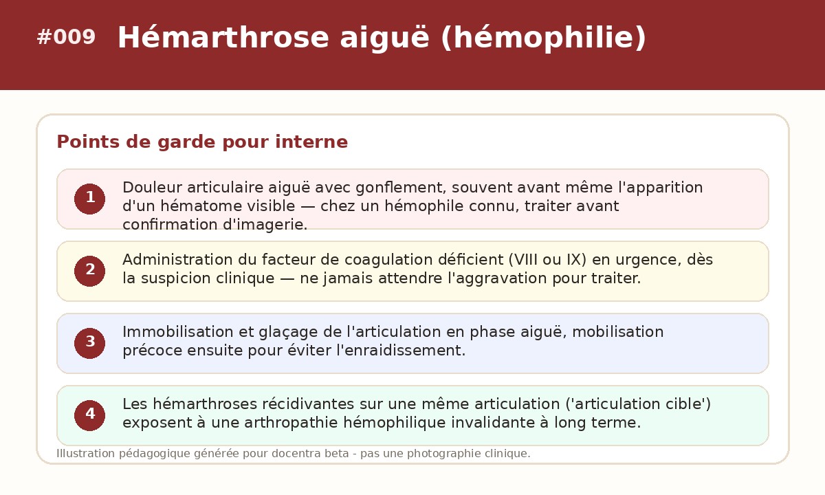 Illustration pédagogique - Hémarthrose aiguë (hémophilie)