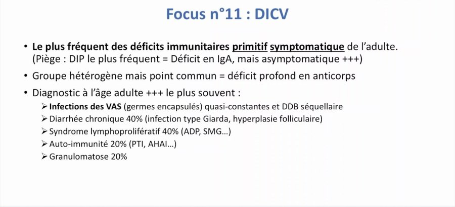 Points clés du déficit immunitaire commun variable et des principales pathologies rares associées