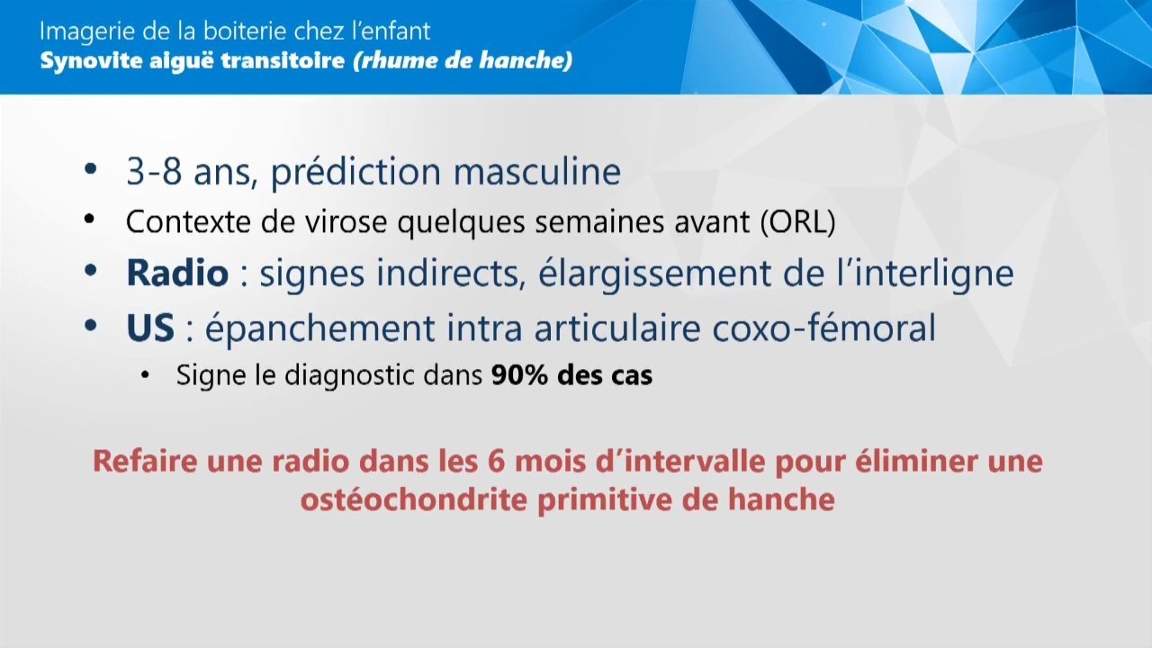 Synovite aiguë transitoire de hanche avec signes directs