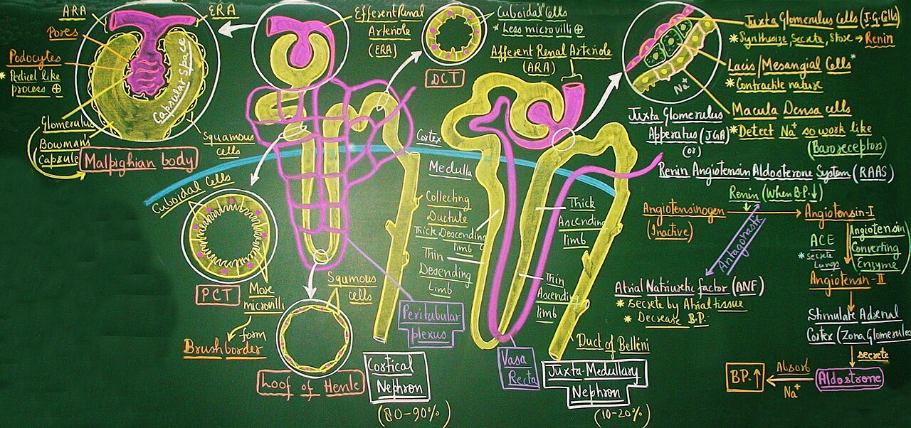 Diagram showing human nephron with pct dct and henle s loop