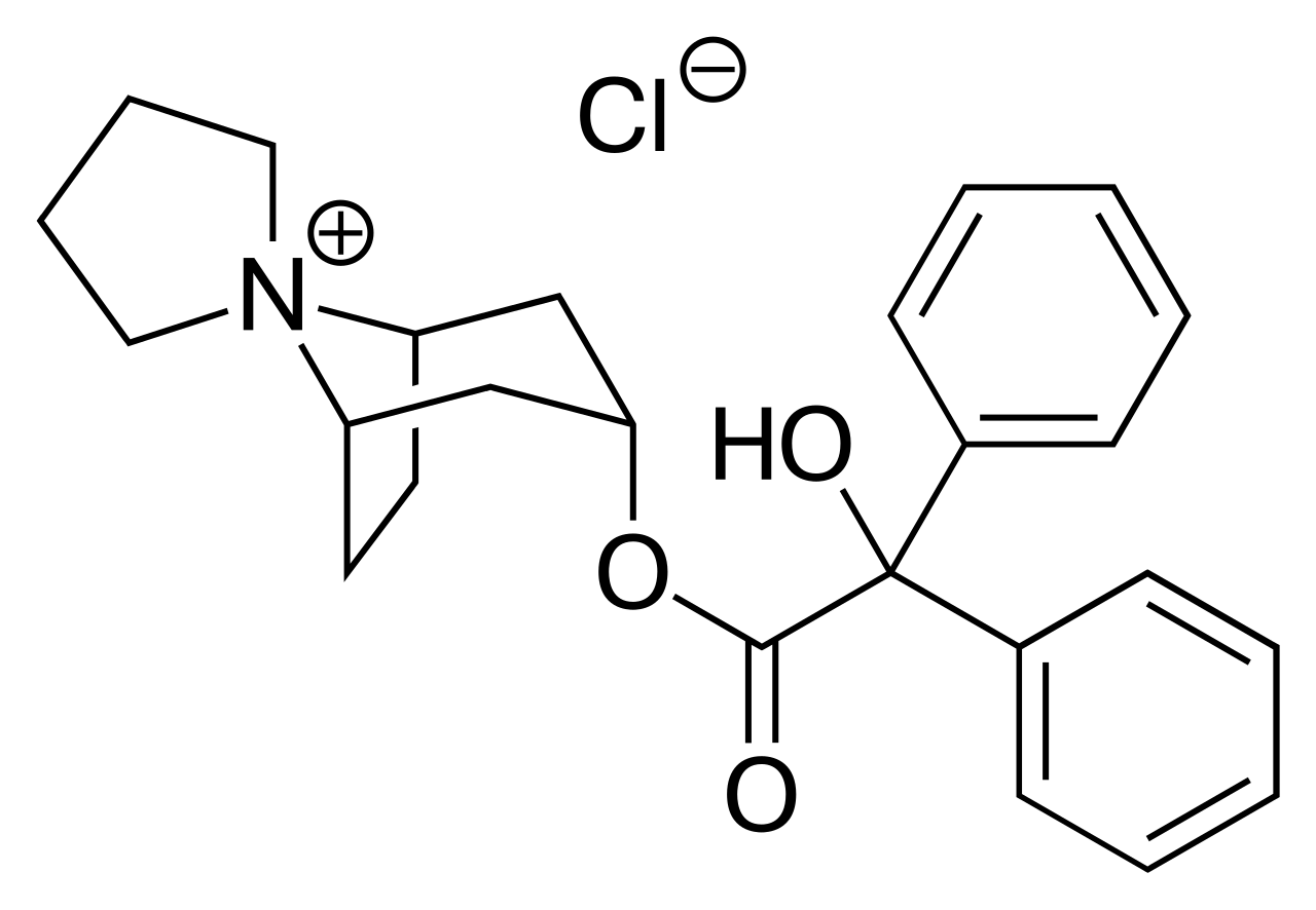 Skeletal formula of trospium chloride a muscarinic antagonis